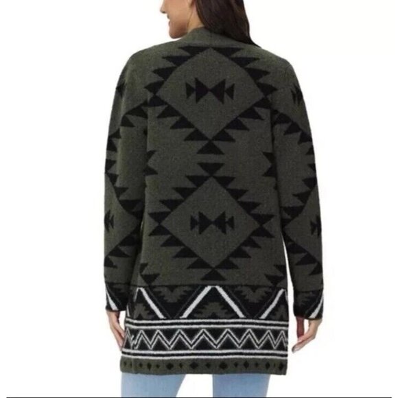 NWOT Frye Women's L Aztec Pattern Cardigan Sweater Polyester Spandex Open front - Picture 2 of 10